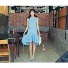 Tie-sleeve Ruffle-hem Dress