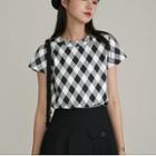 Short-sleeve Gingham Knit Top