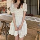 Floral Short-sleeve A-line Dress Off White - One Size
