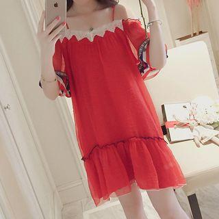 Contrast Trim Cold Shoulder Minidress