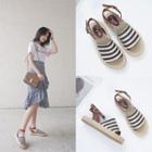 Striped Ankle Strap Straw Sandals