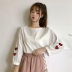 Heart Embroidered Blouse / Panel Wide-leg Pants