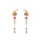 Fashion And Elegant Plated Gold Enamel Owl Flower Tassel Earrings With Cubic Zirconia Golden - One Size