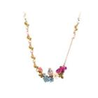 Fashion And Elegant Plated Gold Enamel Bird Flower Necklace With Cubic Zirconia Golden - One Size