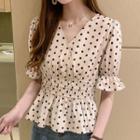 Short-sleeve Dotted Frill Trim Blouse