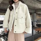 Fleece-lined Faux Fur Button Jacket As Shown In Figure - One Size