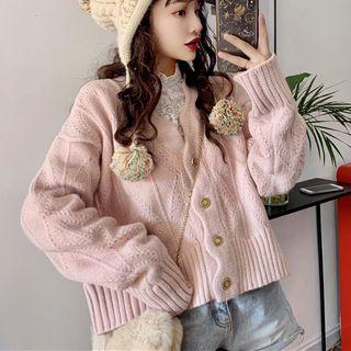 Wavy Edge Cardigan / Long-sleeve Lace Top