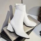 Genuine Leather Square-toe Block Heel Short Boots