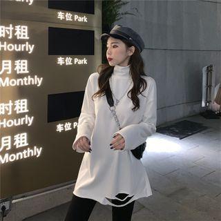 Mock-turtleneck Ripped T-shirt