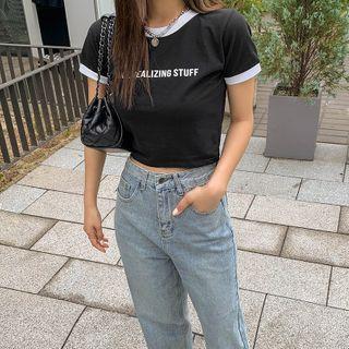 Letter-printed Cropped Ringer T-shirt