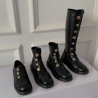 Buttoned Faux-leather Shoes / Buttoned Short Boots / Buttoned Long Boots