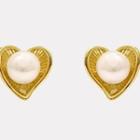 Faux Pearl Heart Ear Stud 1 Pair - Gold - One Size