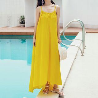 Plain Strappy Maxi A-line Dress Lemon Yellow - One Size