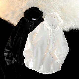 Long-sleeve Plain Button-up Hoodie