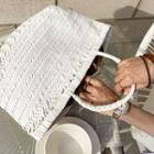 Woven Pleather Tote & Pouch White - One Size