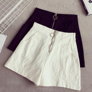 Zip Front High-waist Shorts