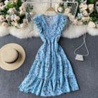 V-neck Floral Ruffle Sleeveless Dress