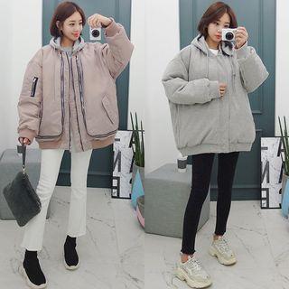 Detachable-hood Oversized Bomber Jacket