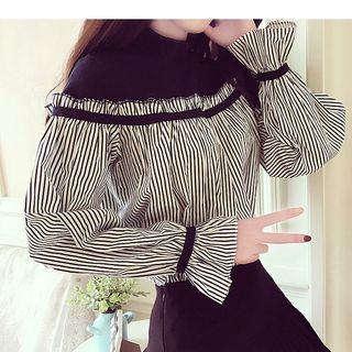 Striped Panel Mock Neck Blouse