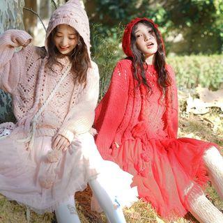 Long-sleeve Knit Panel Mesh Dress