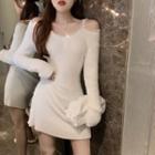 Cold-shoulder Rhinestone Mini Knit Sheath Dress