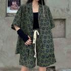 Set: Short-sleeve Floral Shirt Jacket + Wide Leg Shorts