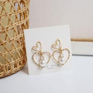 S925 Heart Pearl Earrings  - One Size