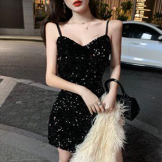 Spaghetti-strap Sequined Slim Fit Dress
