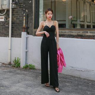 Set: Sweetheart-neck Camisole Top + Wide-leg Pants