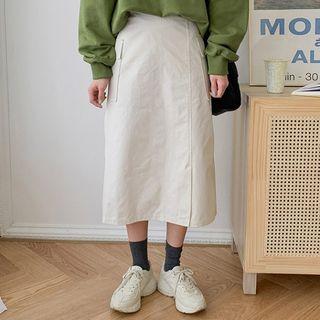 Slit-front Cargo Long A-line Skirt