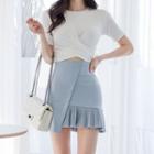 Set: Short-sleeve Twisted Crop Top + Mini Skirt