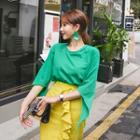 Diagonal Long-sleeve Distressed T-shirt