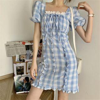 Puff Sleeve Ruffle-trim Dress