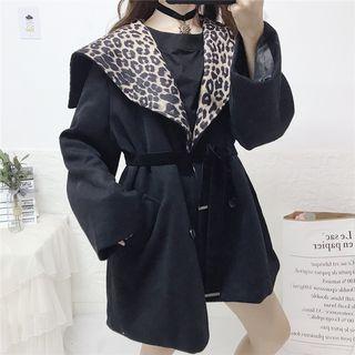 Leopard Print Panel Double-breasted Jacket As Shown In Figure - One Size