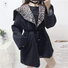 Leopard Print Panel Double-breasted Jacket As Shown In Figure - One Size