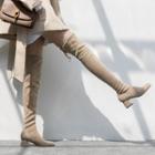 Elastic Genuine Suede Block Heel Over-the-knee Boots