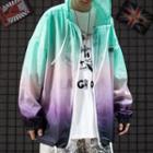 Gradient Lettering Hooded Zip-up Jacket