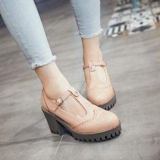 Brogue T-strap Platform Pumps