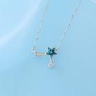 925 Sterling Silver Rhinestone Star Pendant Necklace 1 Pc - Blue & White - One Size