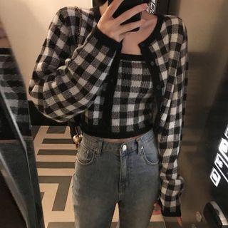 Set: Plaid Cardigan + Camisole Top