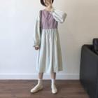 Color Block Long-sleeve Midi A-line Dress As Shown In Figure - One Size