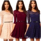 Gathered-waist Slim Lace Sheath Dress