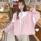 Lace-up Panel Fleece Oversized Top Pink - One Size