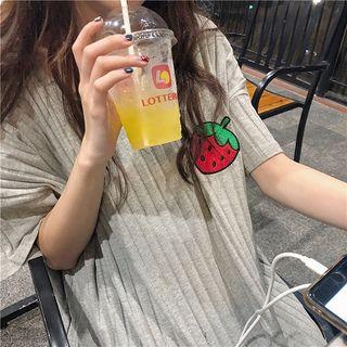 Picture Embroidered Crewneck Short-sleeve Dress