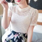 Puff-shoulder See-through Lace Top