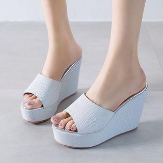Platform Wedge-heel Slide Sandals