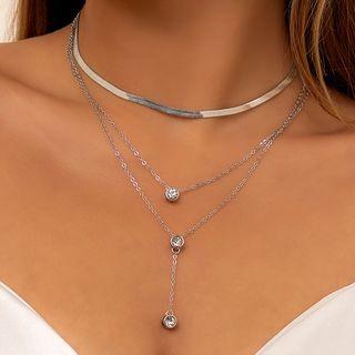 Rhinestone Pendant Layered Alloy Necklace