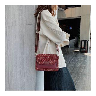 Faux-leather Houndstooth Panel Cross Bag
