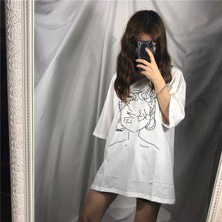 Printed Oversize Short-sleeve Top