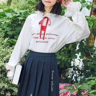Ruffle-hem Tie-neck Long-sleeve Shirt